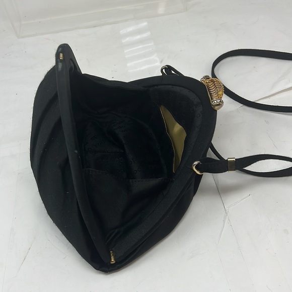 Rodo Black Crepe Top Frame Snap Closure Shoulder Evening Bag - Picture 14 of 14